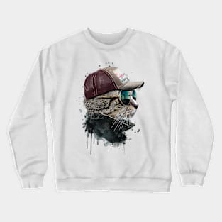 Stylish cat with sun hat Crewneck Sweatshirt